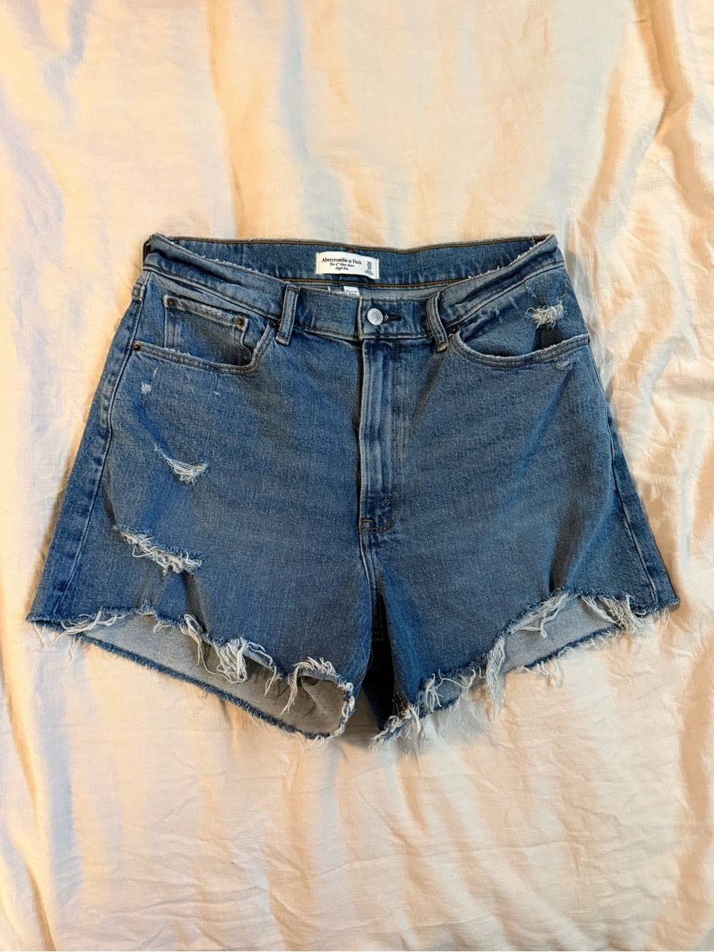 Abercrombie & Fitch Distressed Dark Blue High-Rise Denim Shorts
